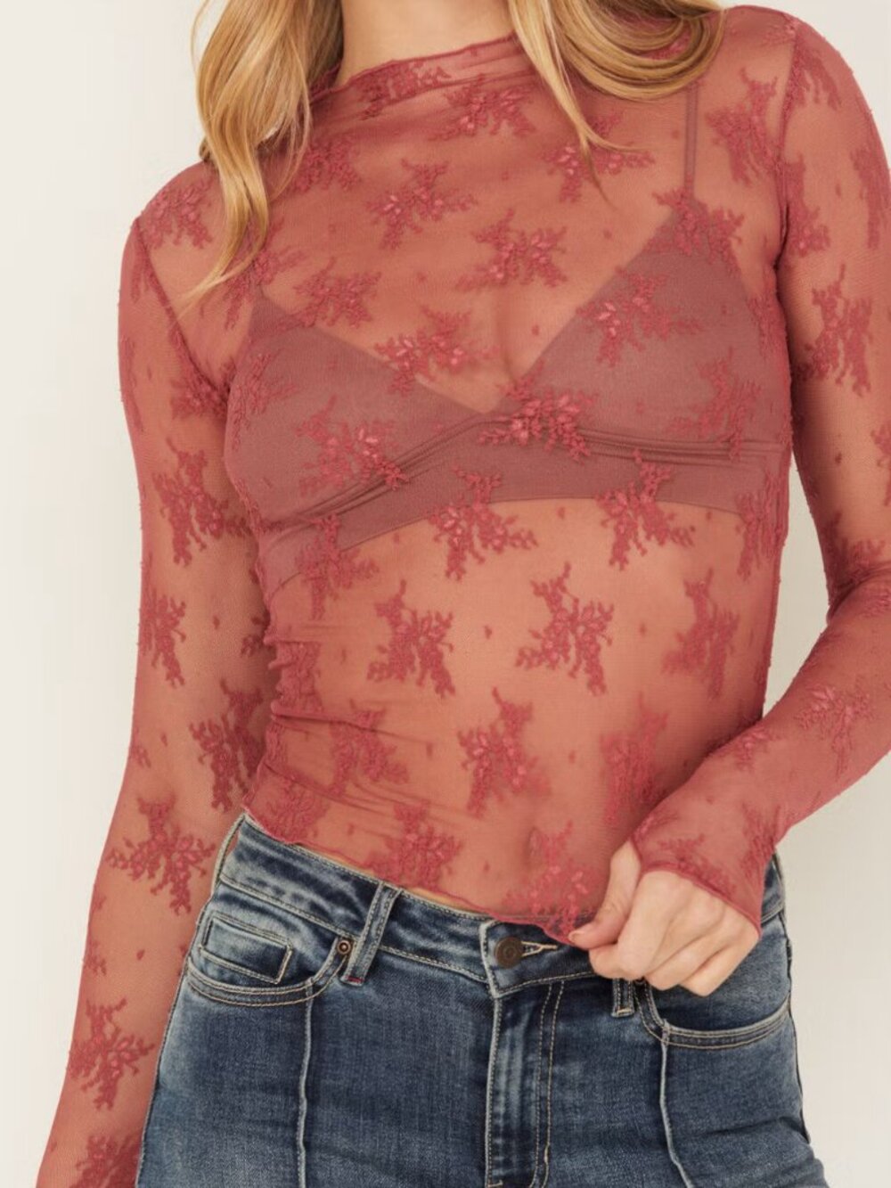 Intimately Free People Rose Sheer Lace Mesh Top Small